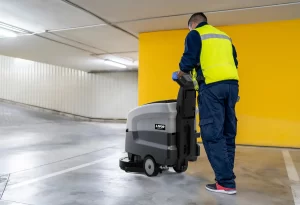 Cleaning a car park with the lavor scrubber drier