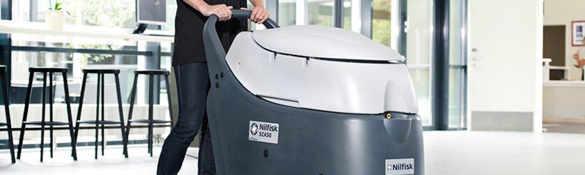 Using a Nilfisk SC450 Scrubber Drier in an office environment