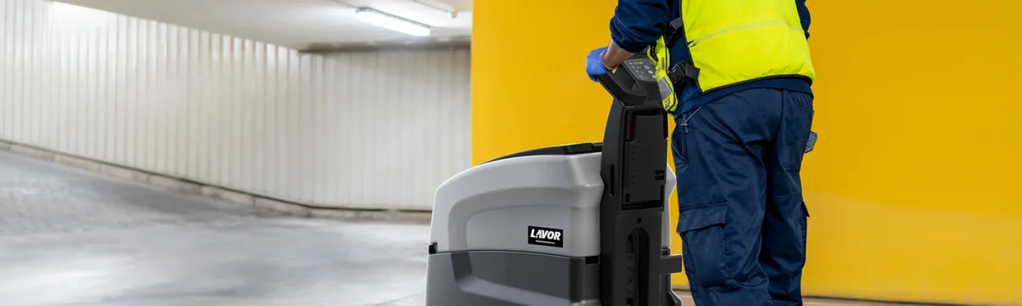 Cleaning a car park with the lavor scrubber drier